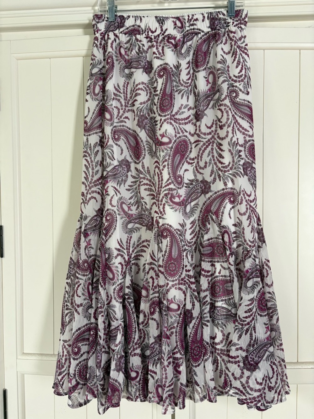 LOFT White Maxi Skirt with Purple Paisley Print